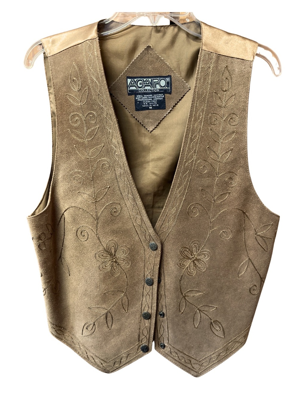 Vintage AGAPO Genuine Suede Leather Embroidered Vest Women’s Medium Western Boho
